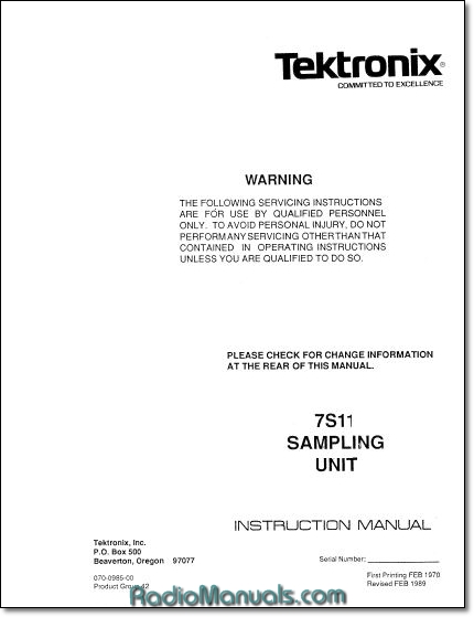 Tektronix 7S11 Instruction Manual Tektronix 7S11 Instruction Manual